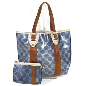 CELINE Celine handbag with pouch, Triomphe logo, beach bag, tote shoulder vin...
